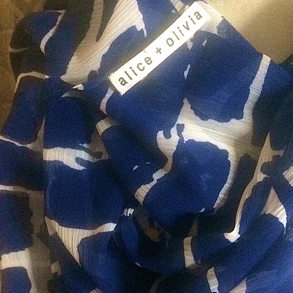 Alice + Olivia Large Silk Scarf Shawl Wrap White Blue Brick Print